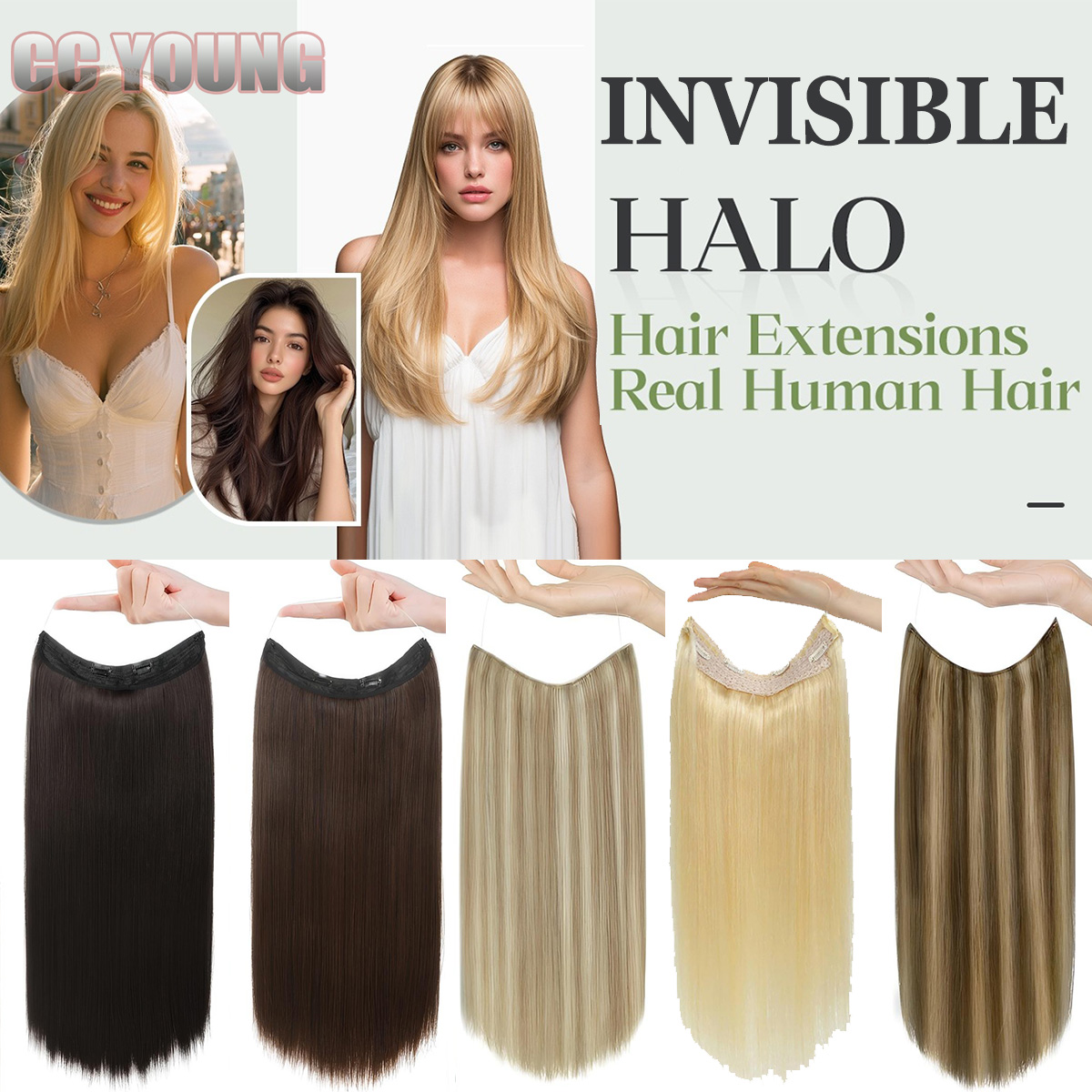 Invisible Halo Hair Extensions - đánh giá và giá Seamless Clip In Hair Extensions Human Hair