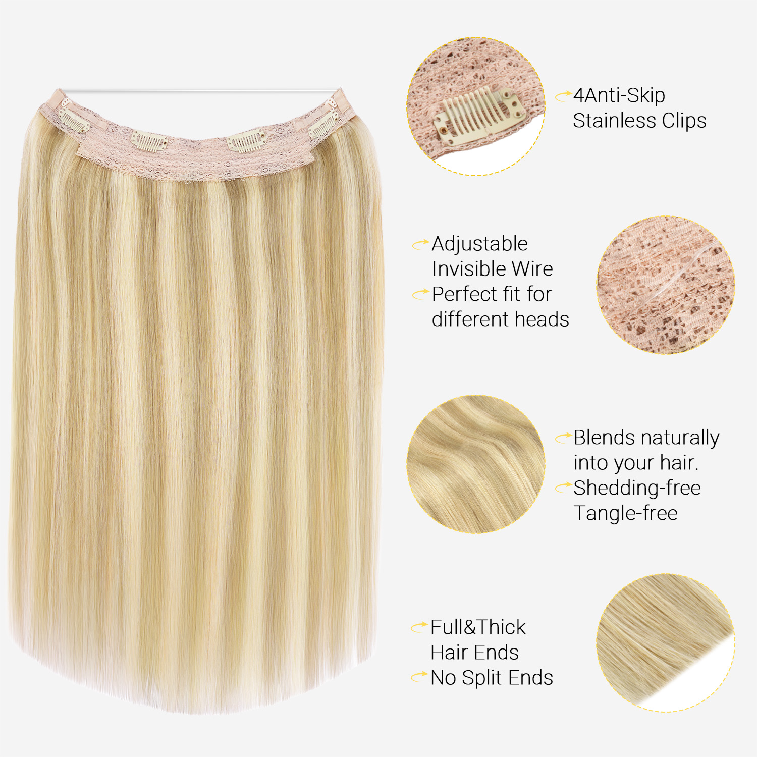 Sunmofavo Invisible Wire Halo  - đánh giá và giá Seamless Clip In Hair Extensions Human Hair