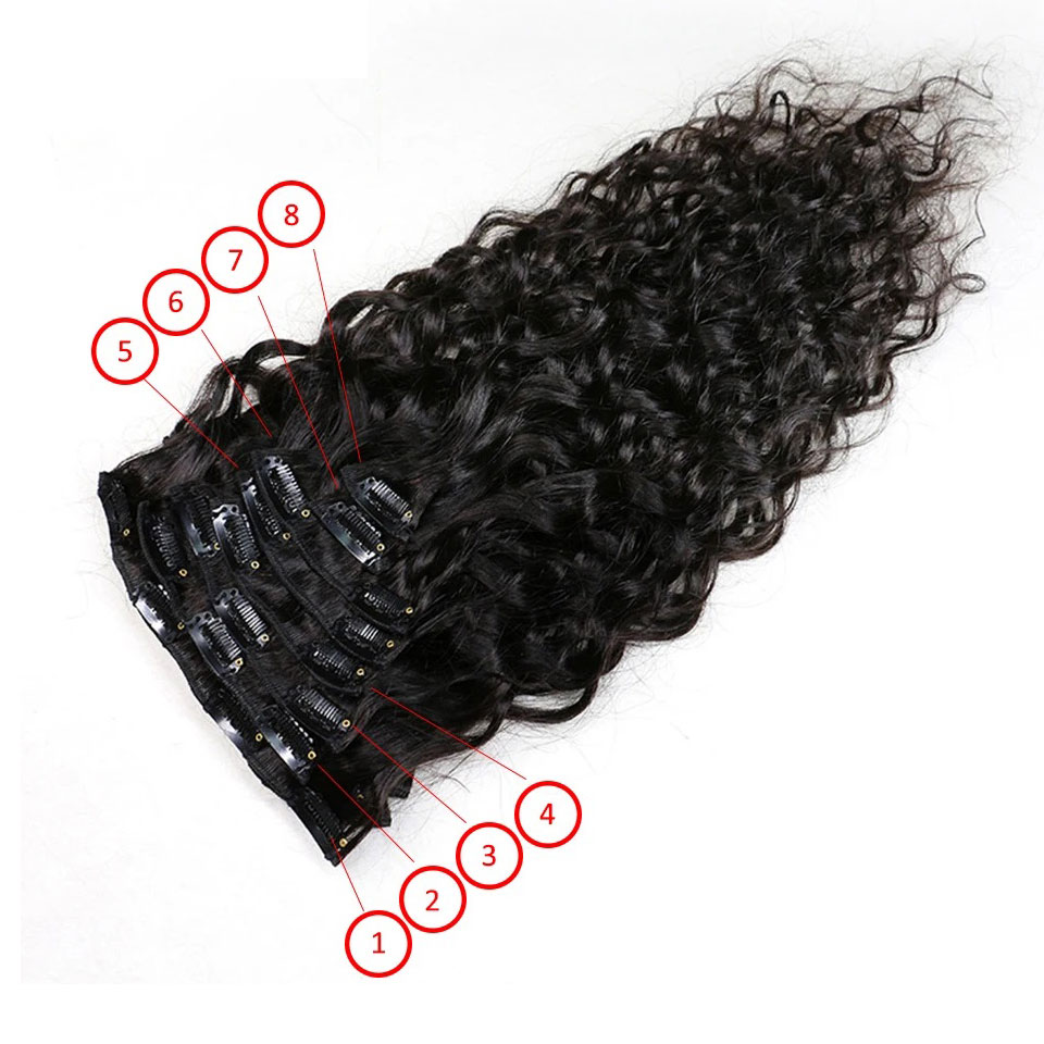 8-24 Inches Water Wave Curly C - đánh giá và giá Seamless Clip In Hair Extensions Human Hair